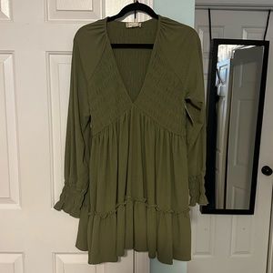 NWT- Altar’d State Olive Green Long Sleeve VNeck Dress